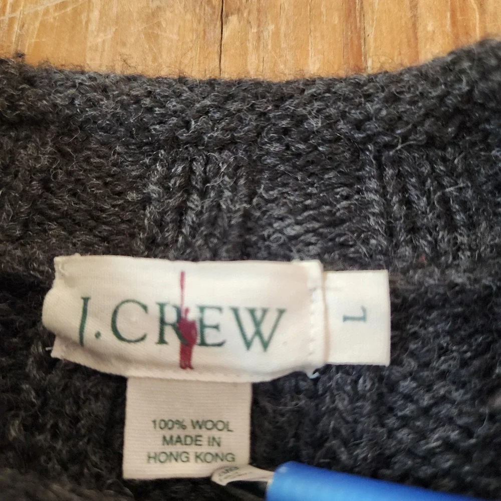 Vtg J. Crew Oarsman Men's L 100% Wool Sweater Gray Fair Isle Roll Neck Fisherman